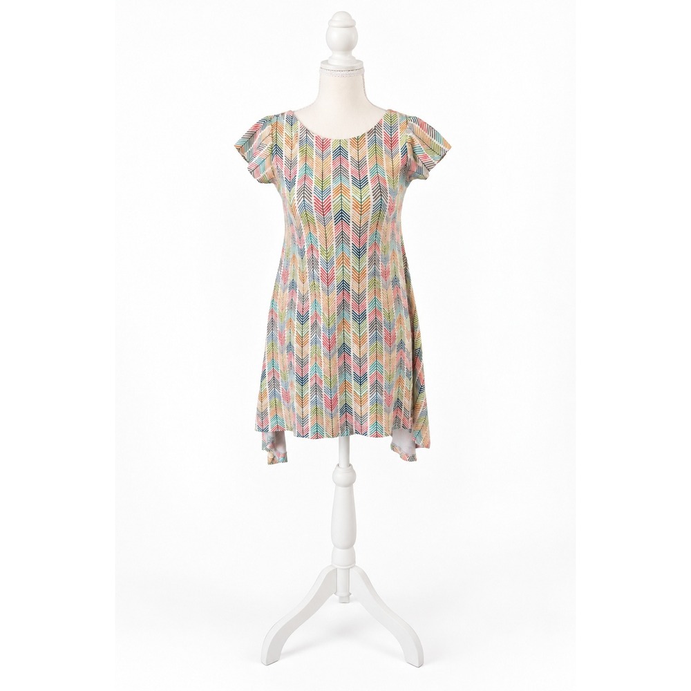 Colorful Retro High Low Chevron Print Fit & Flare Dress Open Back Tie